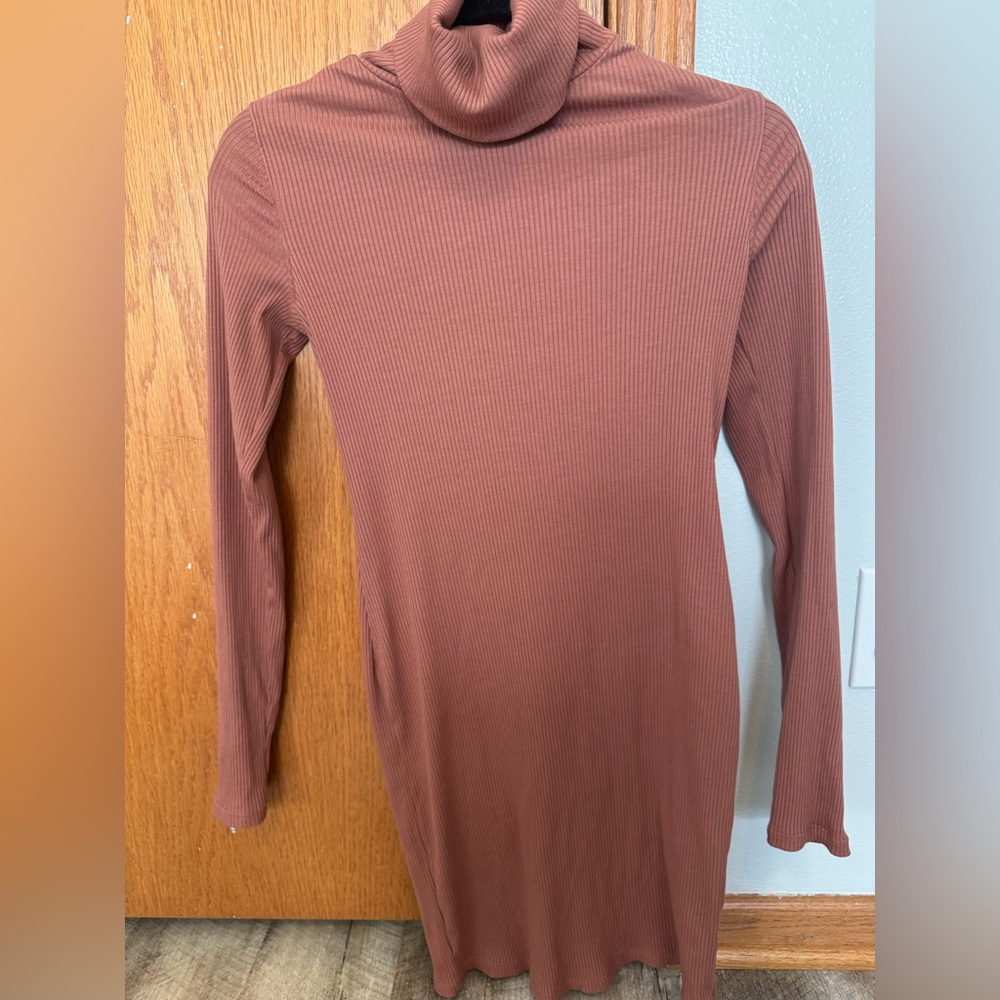 Wild fable SMALL light rust orange ribbed turtle neck mini dress, long sleeve